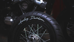 Handwritten Urethane Tire Lettering – Vintage Custom Look for Harley-Davidson Softail