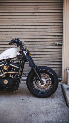 Handwritten Urethane Tire Lettering Decals for Harley-Davidson Motorcycles